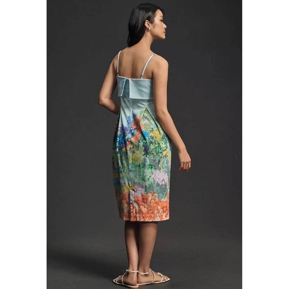 Anthropologie sleeveless fold over knee‎ length Dress floral Midi Blue Size L - Picture 2 of 14